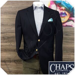 Chaps Mens Blazer Sport Coat‎ Two Button Casual Jacket Size 42L Wool Navy Suit